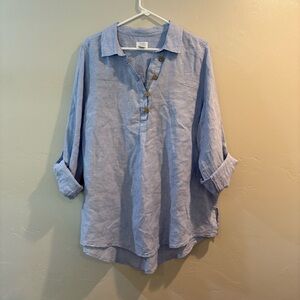 Sigrid Olsen 100% Linen Light Blue Button-Up Shirt
